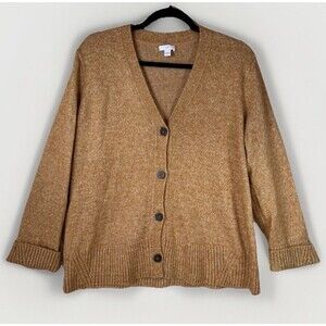 J.Jill Sweater Cardigan Women Large Mustard Yellow Gold Knit Cotton Blend Button